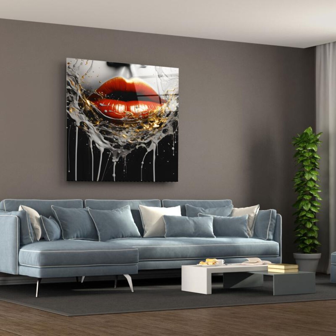 Bold Red Lips Wall Art Tempered Glass Print Modern Glam Decor Luxury Glass Wall Art For Home And Office - Image 3