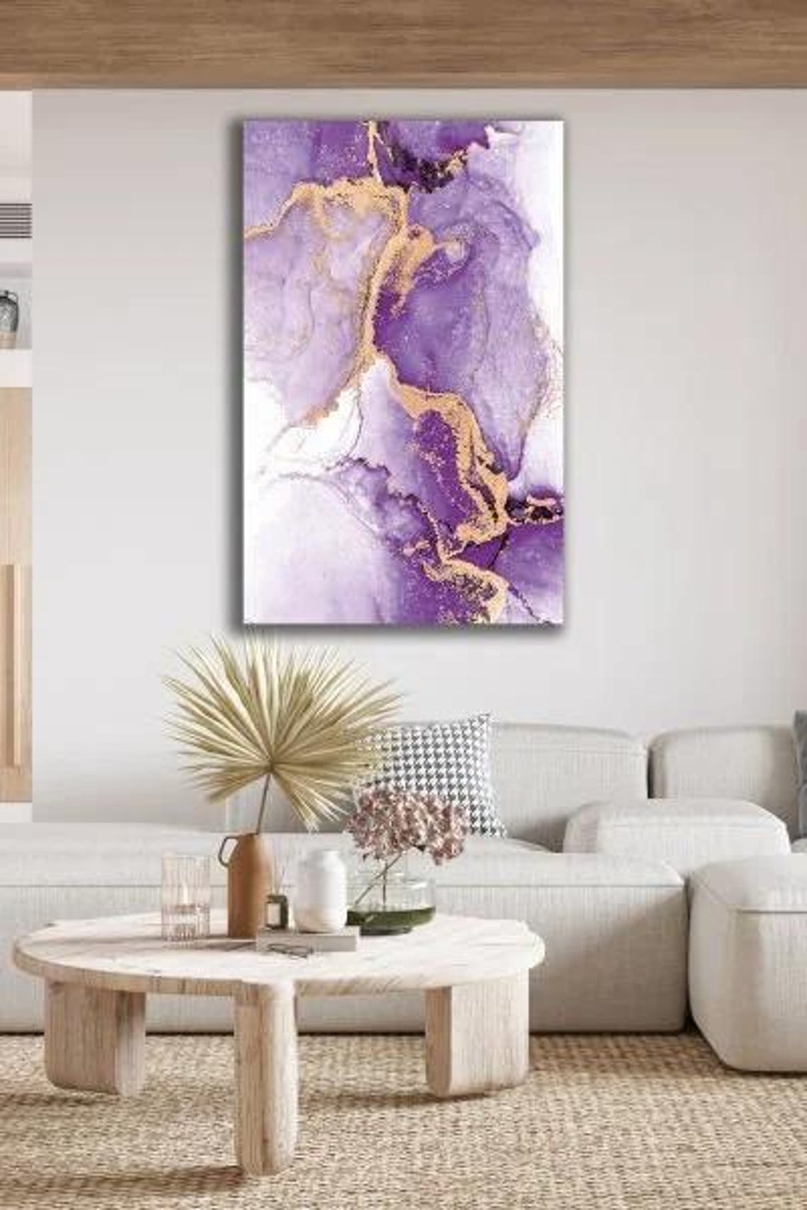 Purple Marble With Gold Veins Abstract Tempered Glass Poster - Image 2