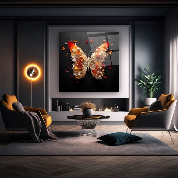 Elegant Butterfly Portrait Wall Art Tempered Glass Print Modern Nature Wall Decor Luxury Glass Wall Art For Home And Office