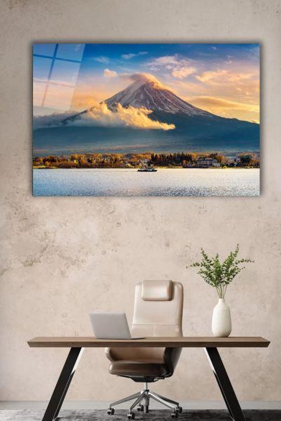 Majestic Mountain Vista Tempered Glass Wall Art Sunrise Over Peak Decor Serene Lake Landscape Home Accent