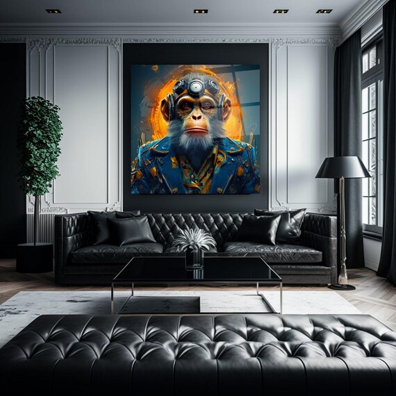 Cool Monkey In Aviator Goggles And Blue Jacket Portrait Poster