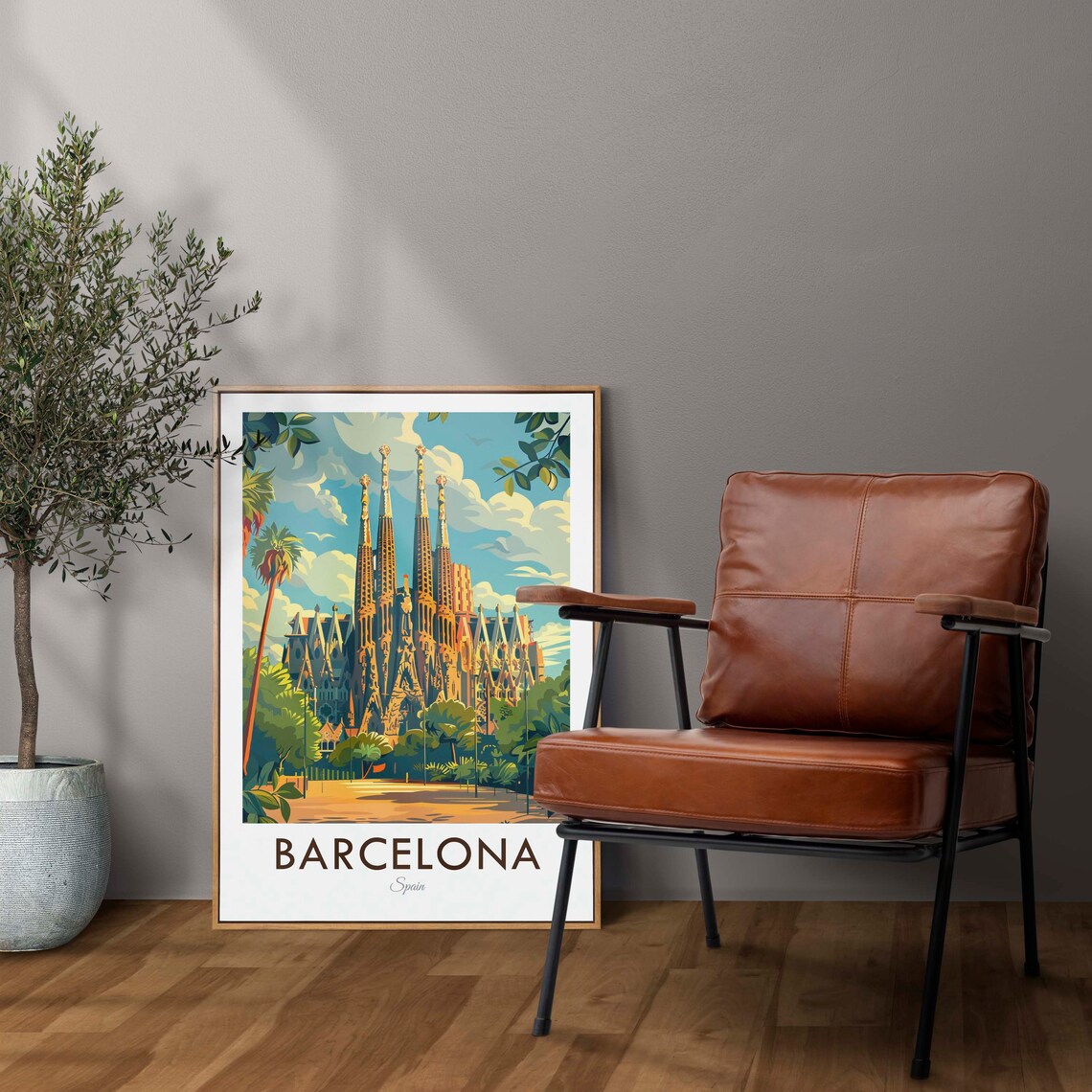 Barcelona Spain Vintage Style Travel Poster