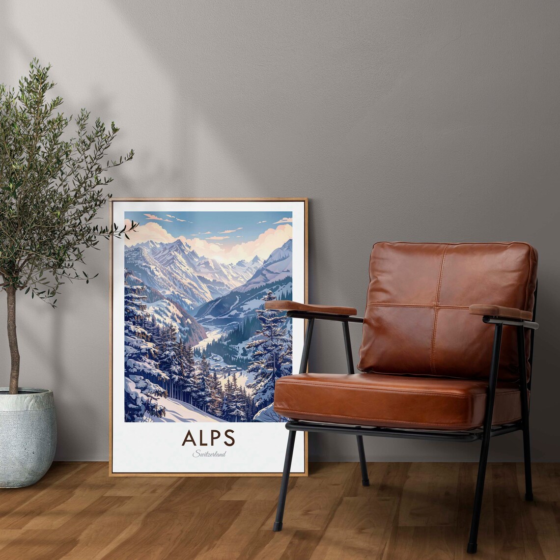 Swiss Alps Switzerland Snowy Mountain Peaks Pine Valley Poster