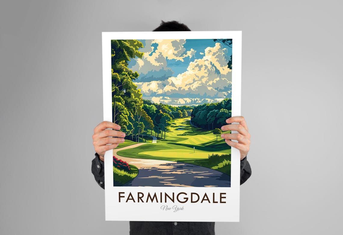 Farmingdale New York Tree Lined Fairway Green Golf Course Poster - Image 3