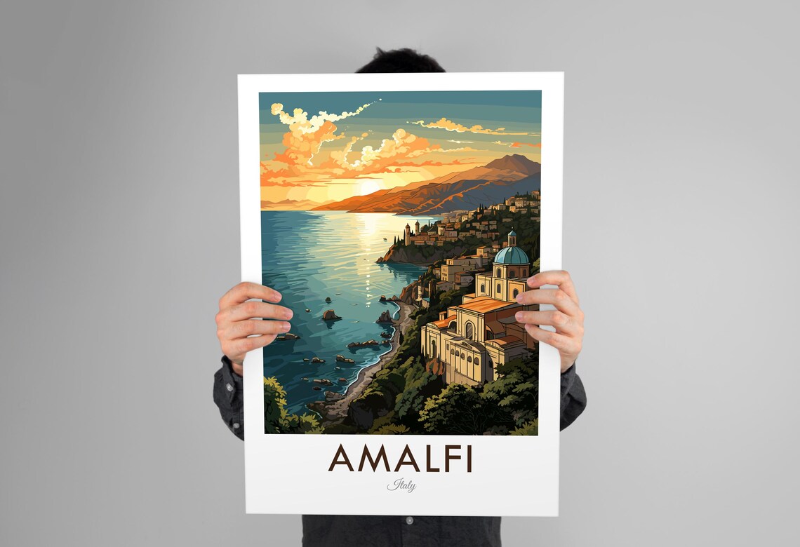 Amalfi Italy Cliffside Town Sunset Over The Coastline Travel Poster - Image 3