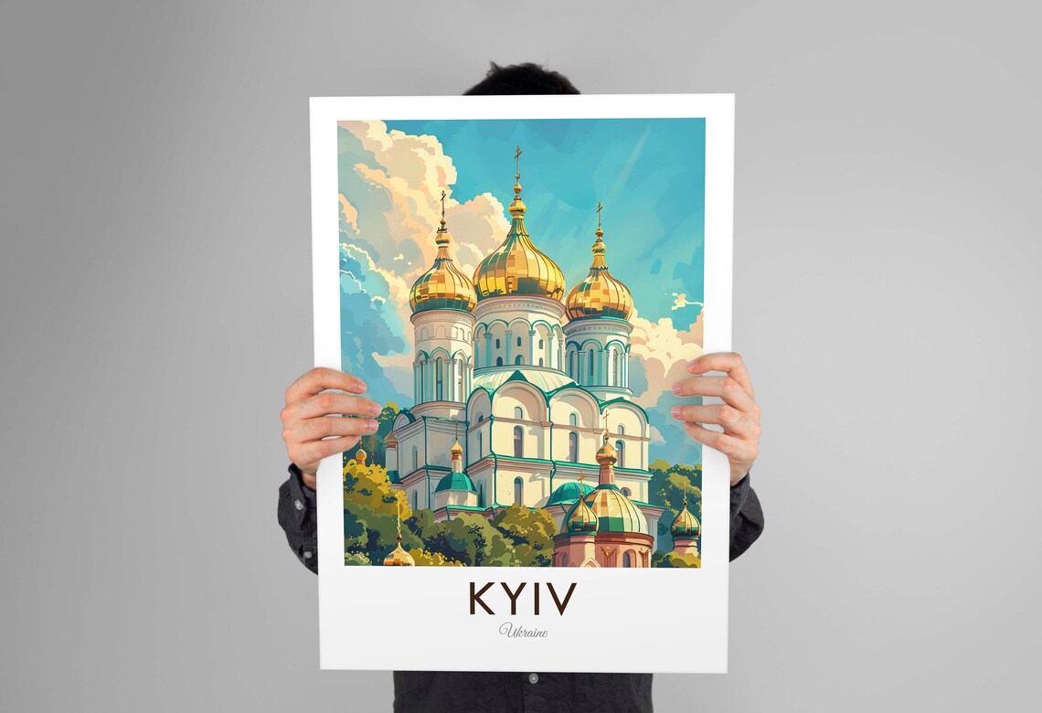 Kyiv Ukraine Golden Dome Cathedral White Towers City View Poster - Image 2