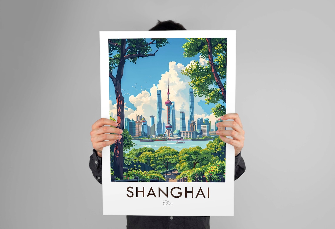 Shanghai China Pudong Skyline Oriental Pearl Tower Travel Poster - Image 3