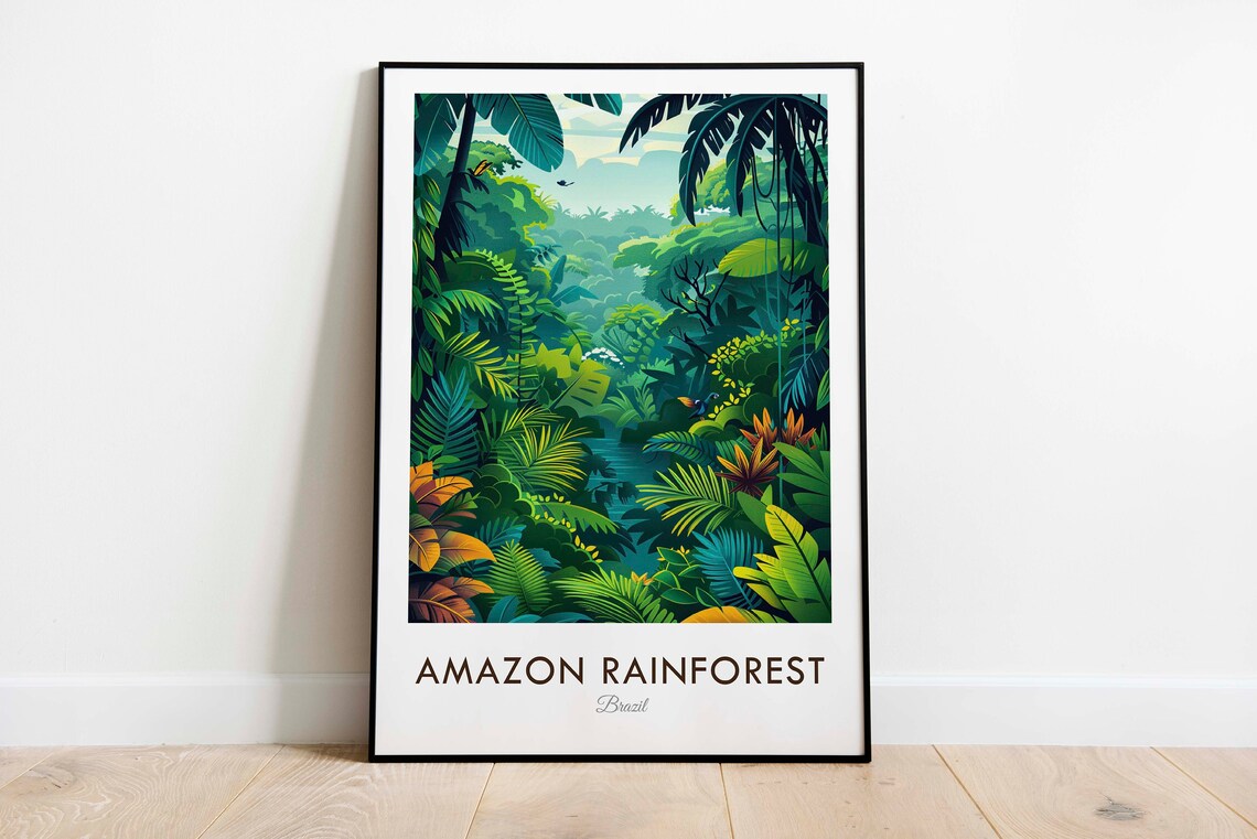 Amazon Rainforest Brazil Lush Jungle Canopy Vintage Travel Poster