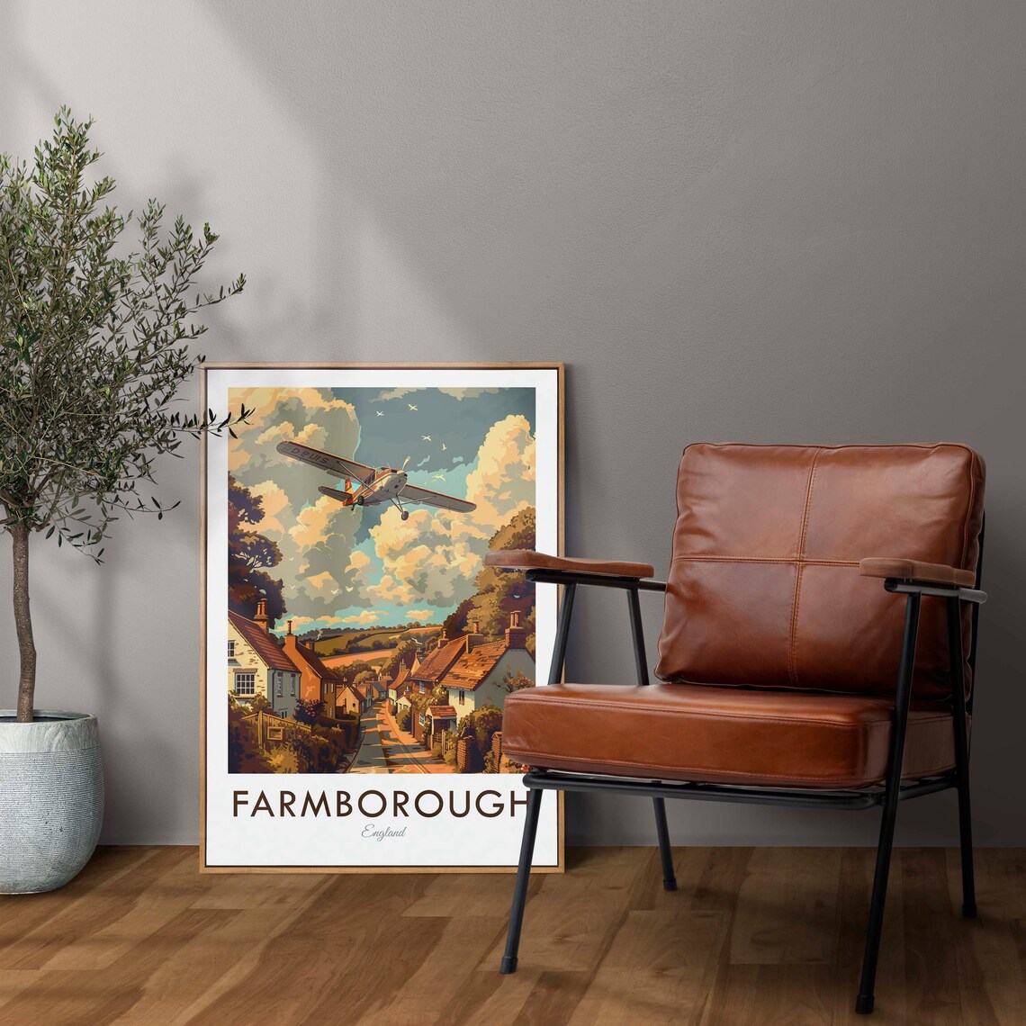 Farmborough England Village Vintage Retro Plane Travel Art Poster - Image 2
