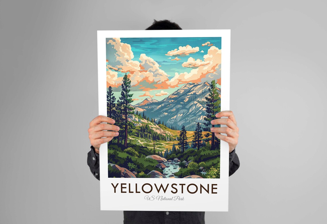 Yellowstone National Park Mountain Valley Pine Forest Stream Poster - Image 2