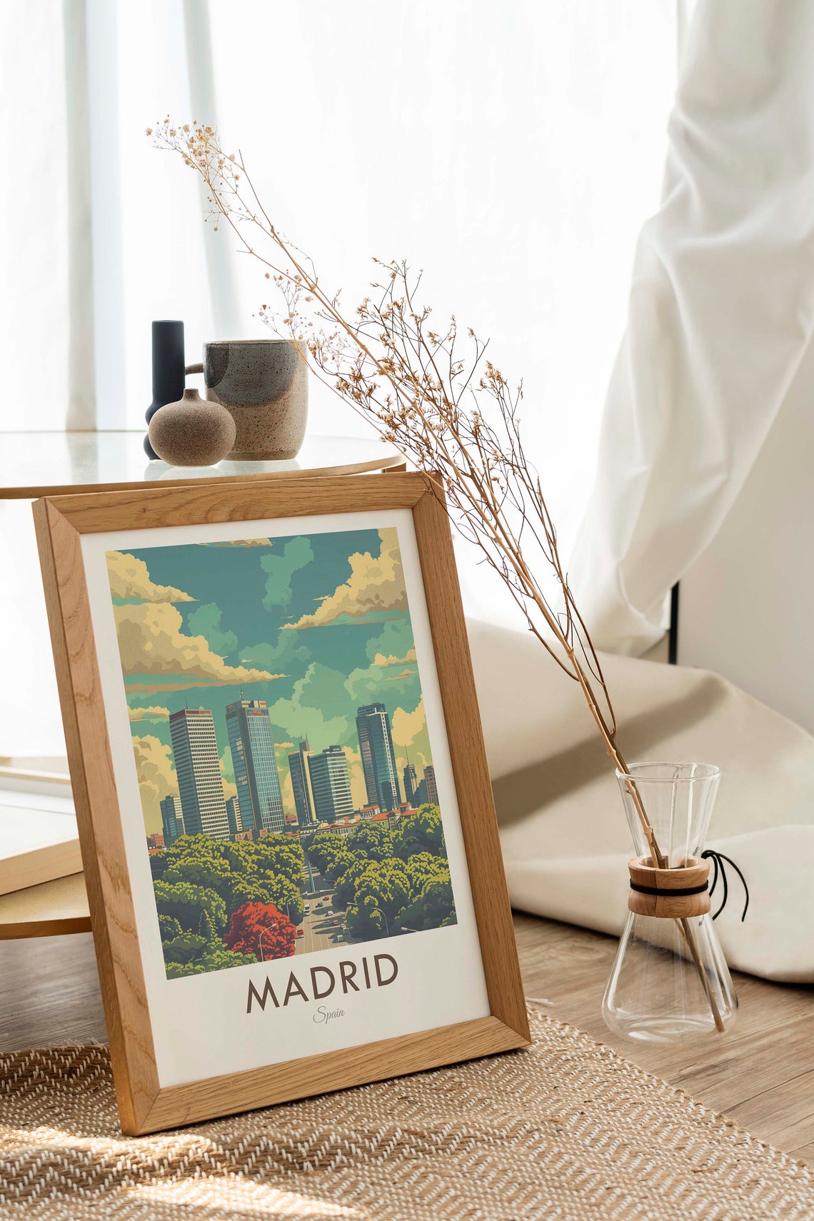 Madrid Spain Modern Skyscraper Skyline Teal Sky Travel Poster - Image 2