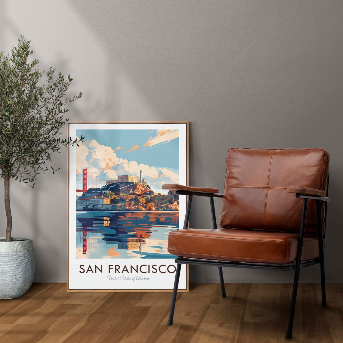 San Francisco Alcatraz Golden Gate Bay Sunset Vintage Travel Poster - Image 2