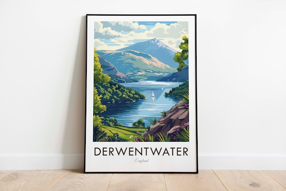 Derwentwater Lake District Sailboats Wooded Fells Vintage Travel Poster