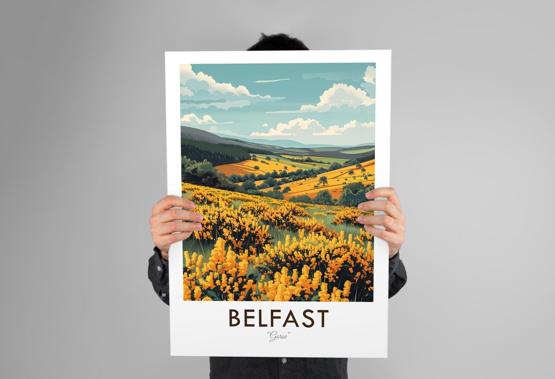 Belfast Northern Ireland Gorse Bloom Hills Vintage Travel Poster - Image 3