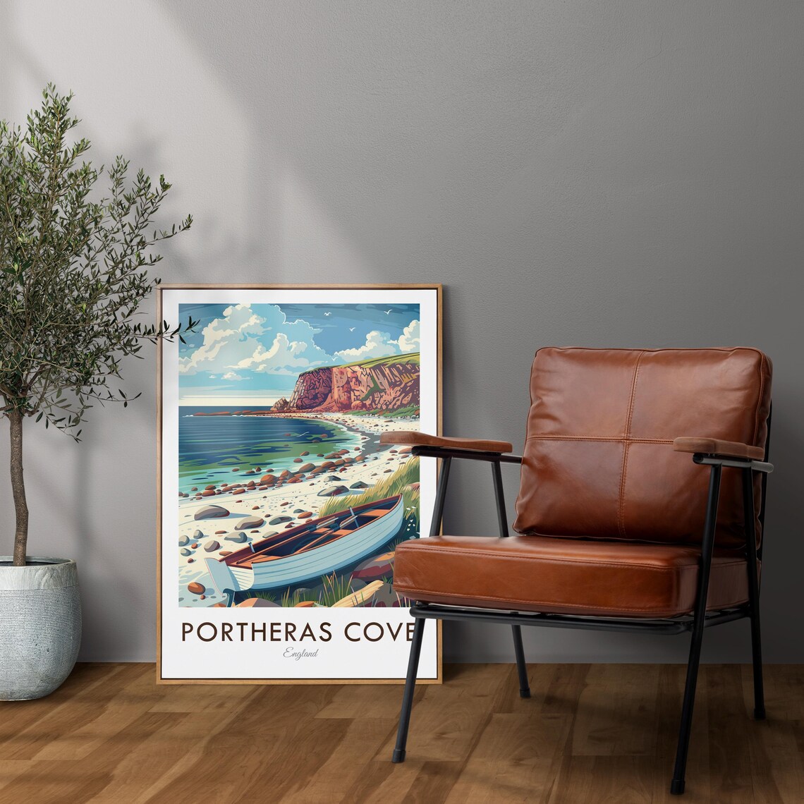 Portheras Cove Cornwall Rocky Beach Rowboat Vintage Travel Poster - Image 2