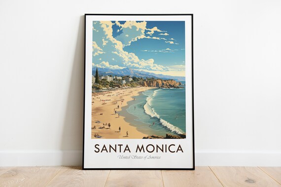 Santa Monica California Beach Surf Vintage Illustration Poster