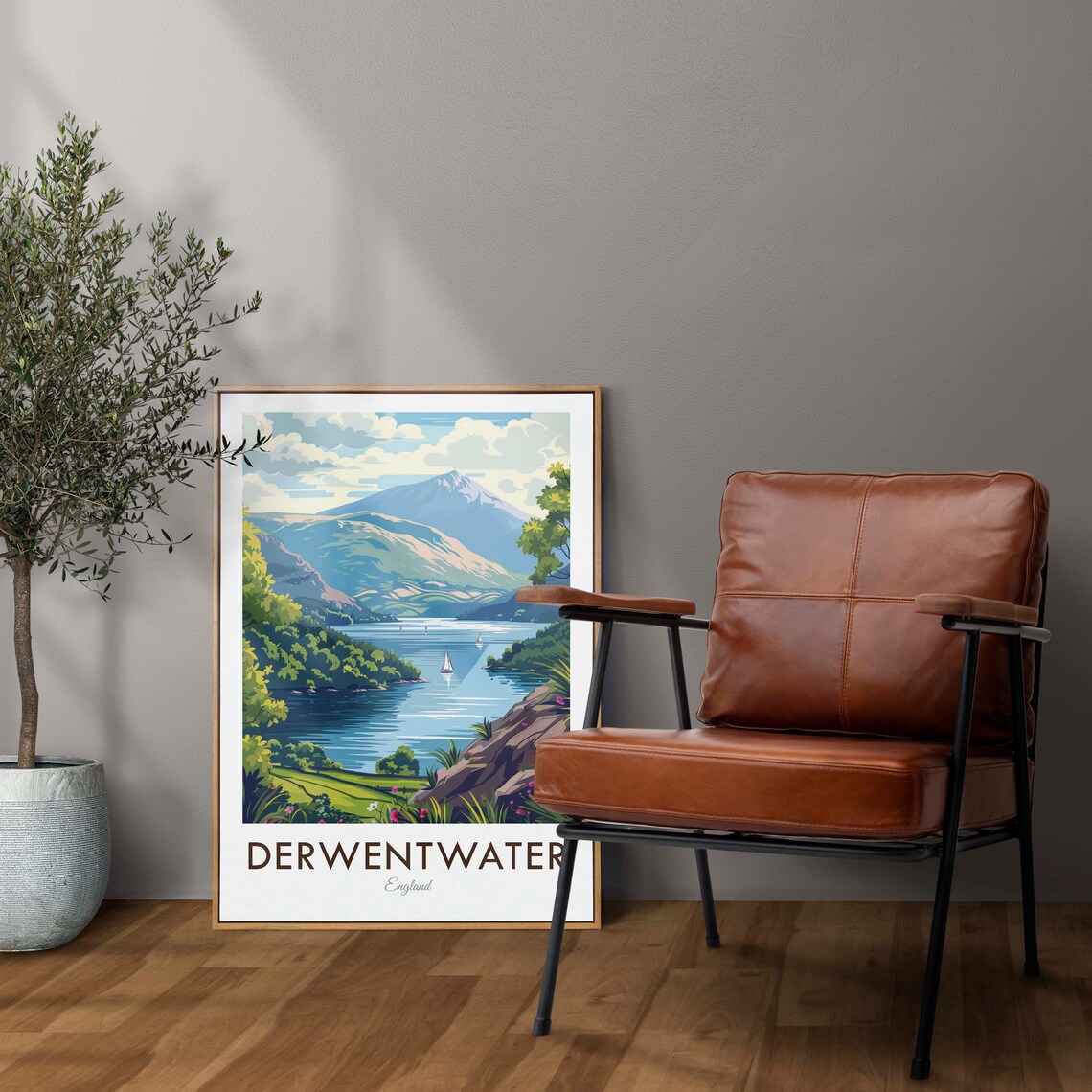 Derwentwater Lake District Sailboats Wooded Fells Vintage Travel Poster - Image 2