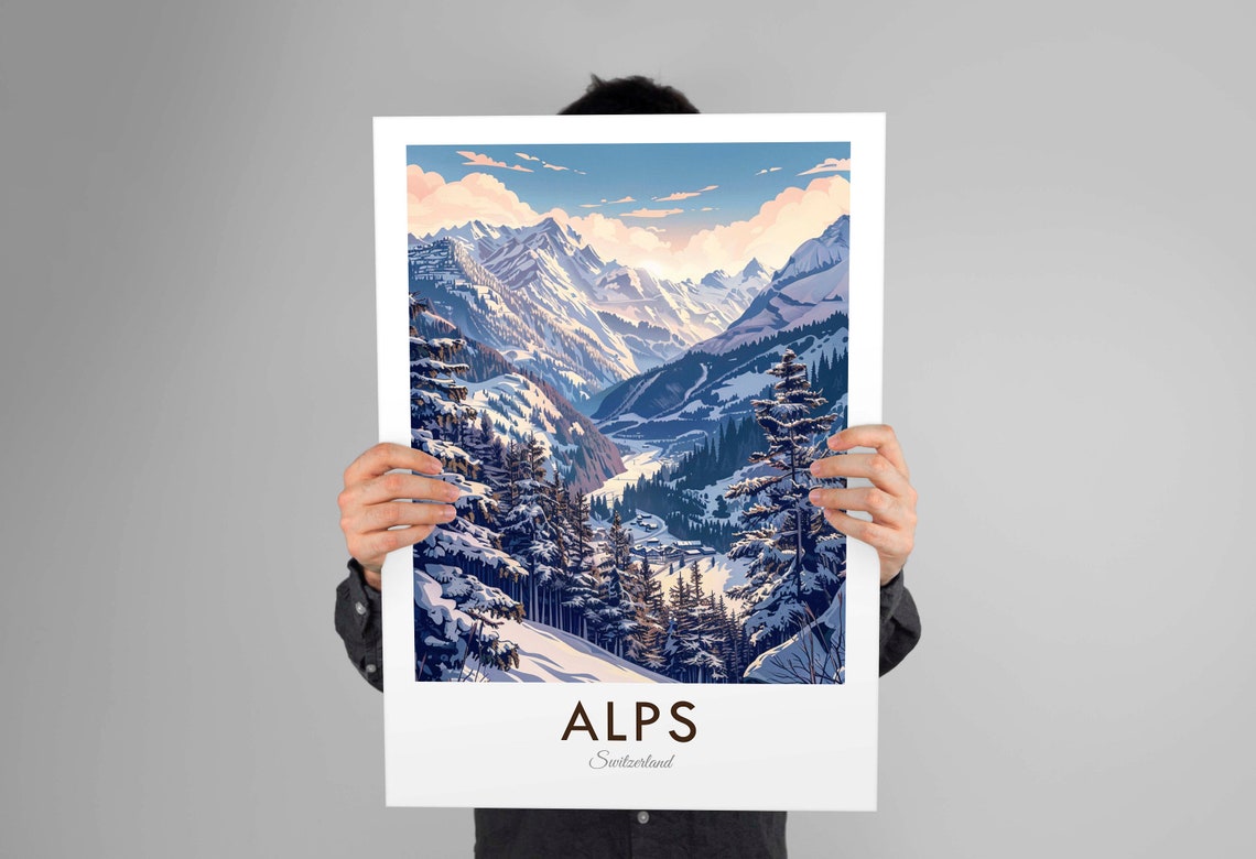 Swiss Alps Switzerland Snowy Mountain Peaks Pine Valley Poster - Image 2