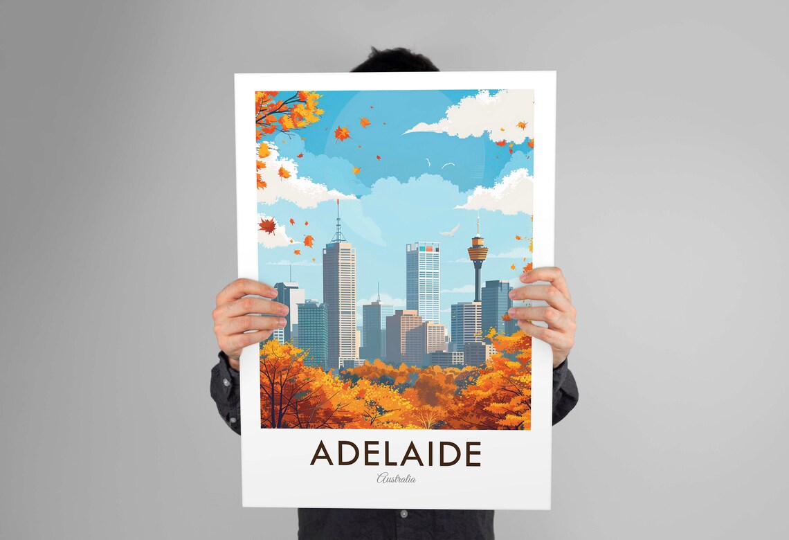 Adelaide Australia City Skyline Autumn Foliage Urban View Poster - Image 2