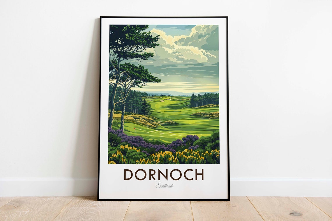 Dornoch Scotland Highland Pine Framed Golf Course Heather Poster