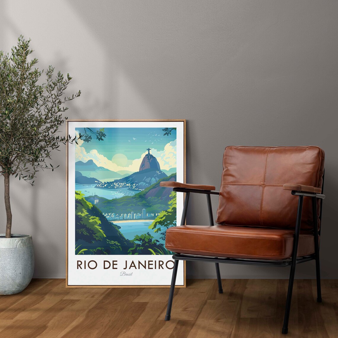 Rio de Janeiro Brazil Christ Statue Mountain Bay Vintage Travel Poster - Image 2