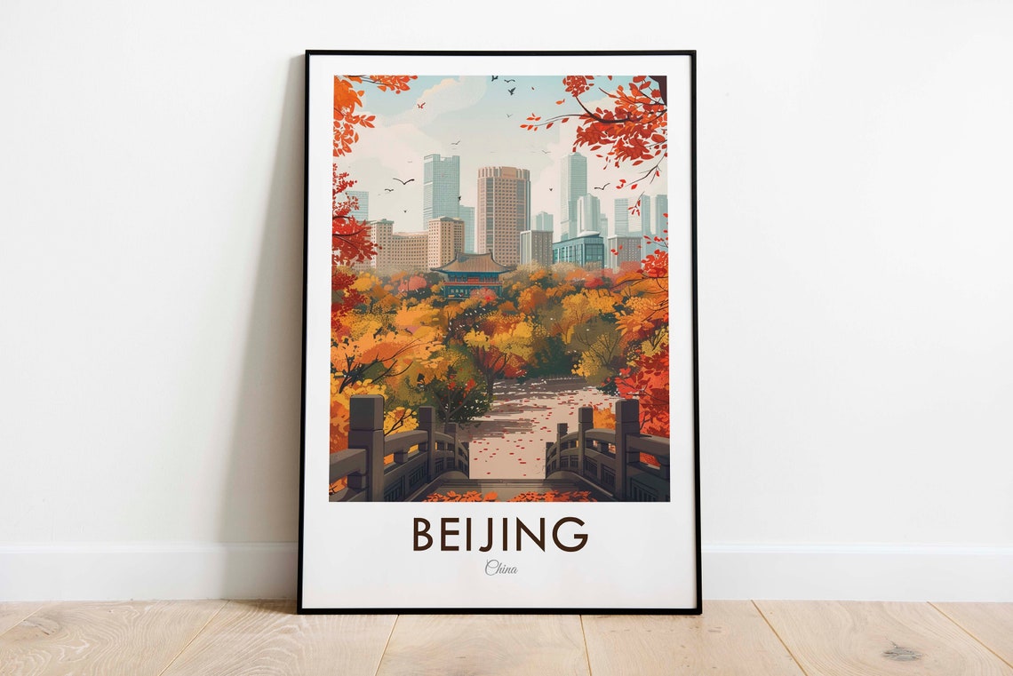 Beijing China Autumn Park Stone Bridge Skyscrapers View Poster - Image 3