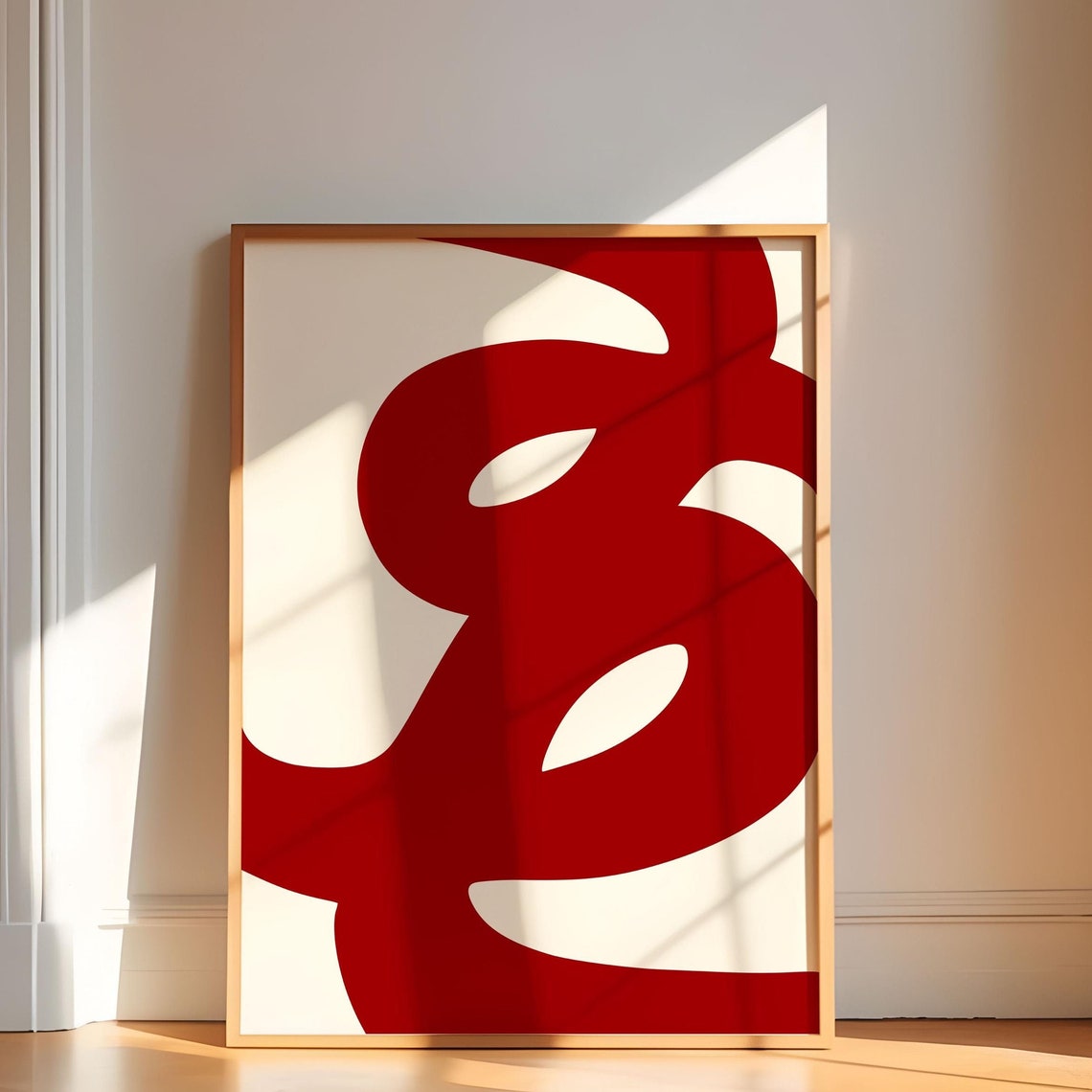 Dramatic Bold Red Ribbon Brushstroke Minimalist Abstract Art Poster