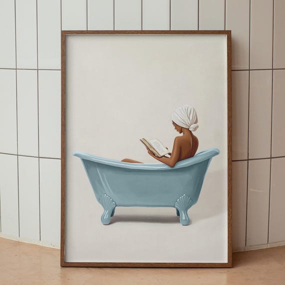 Cute Bathroom Wall Art Funny Book Lover Print Trendy Minimalist Blue Girly Poster Bookish