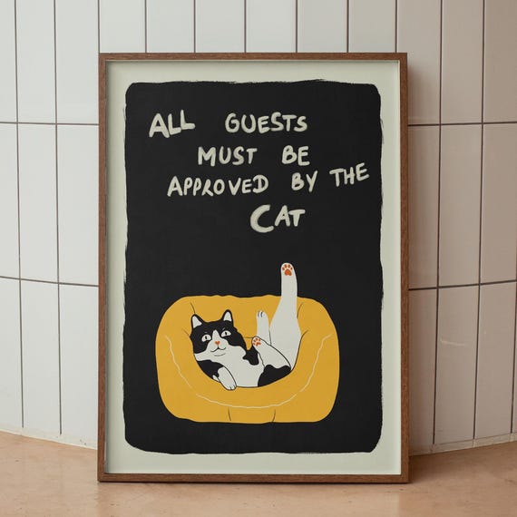 Cat Wall Art Print Funny Poster Cute Kitten Illustration Lover Gift