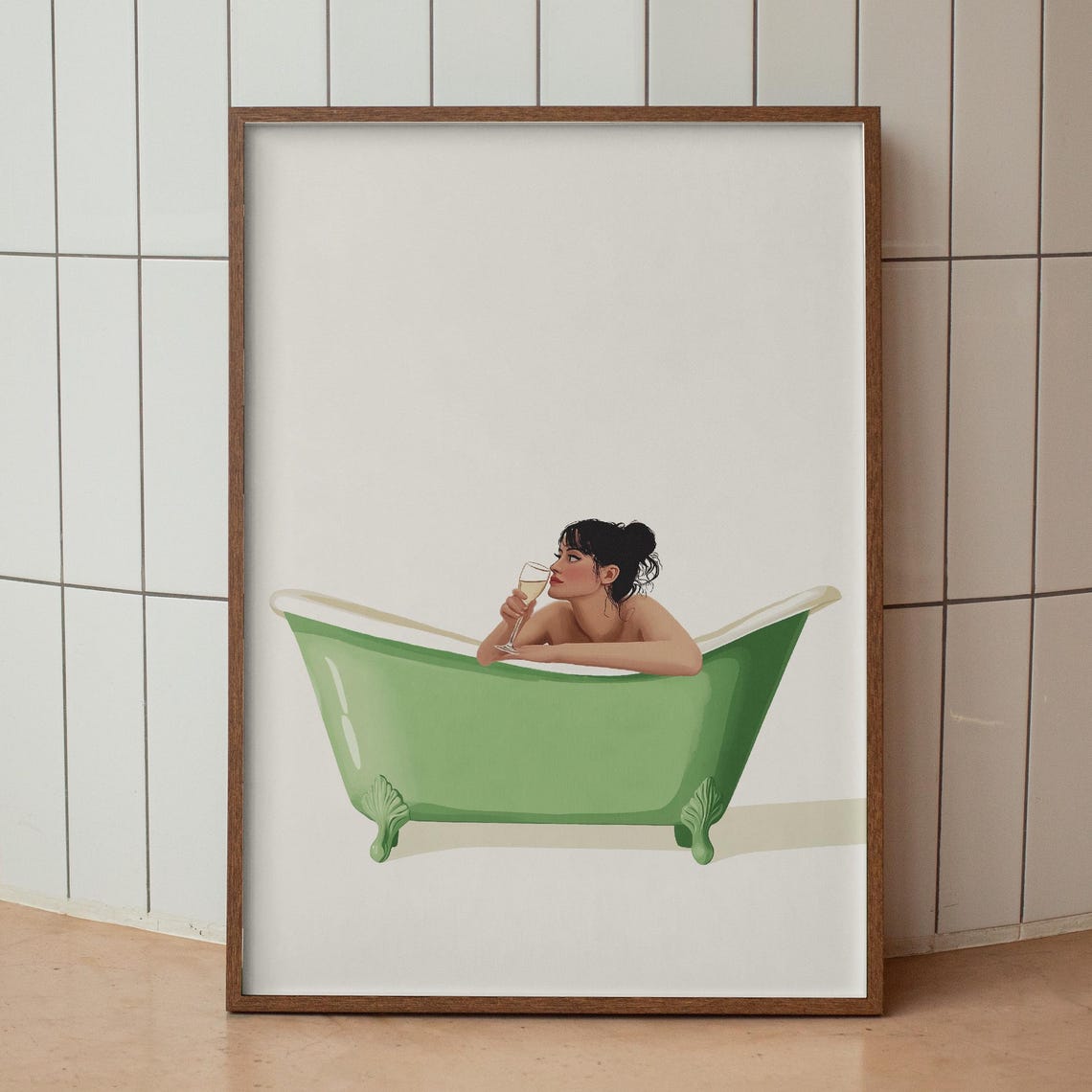 Cute Bathroom Wall Art Funny Print Trendy Minimalist Green Girly Poster Wine