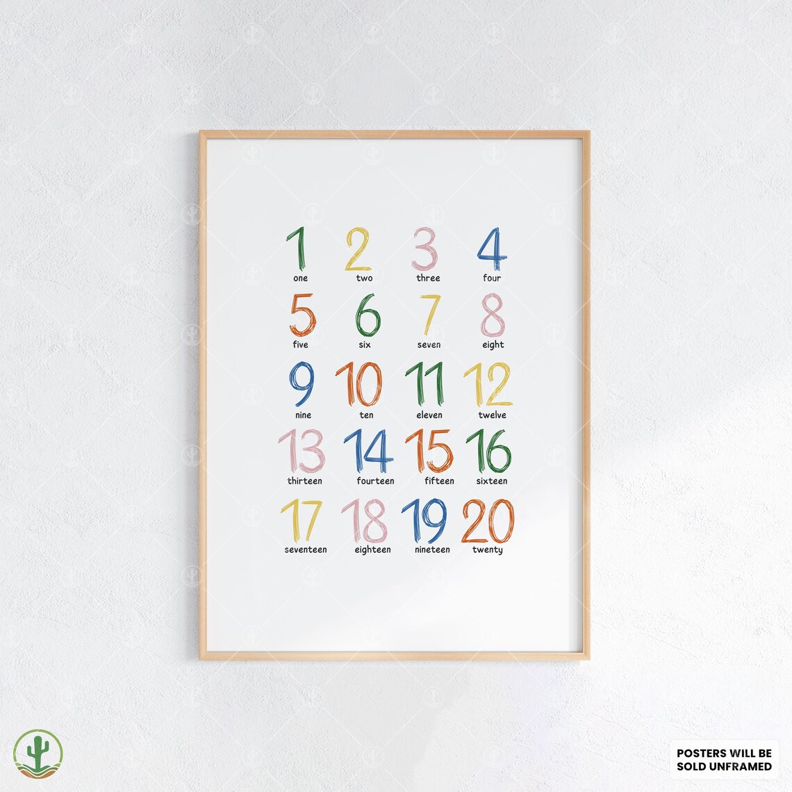Kids Numbers 1 to 20 Chart Handwritten Counting Learning Nursery Poster