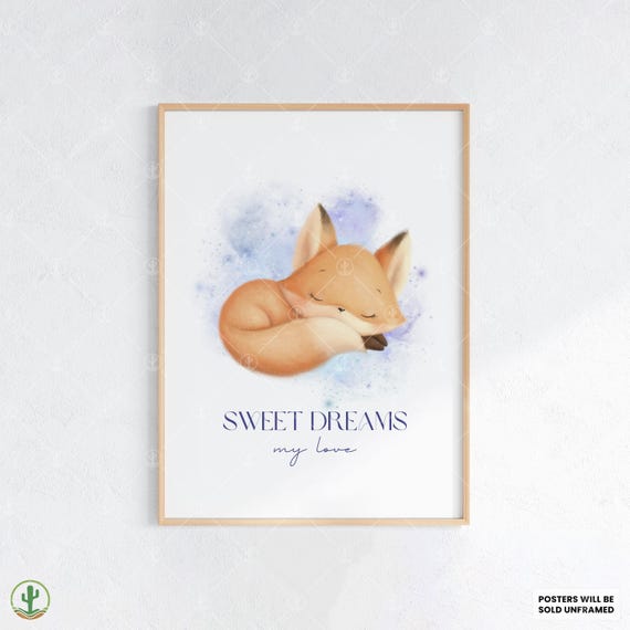Sleeping Baby Fox Nursery Wall Art Print Cute Room Decor Animal Kids Poster Artv