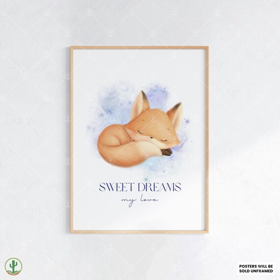 Sleeping Baby Fox Sweet Dreams My Love Cute Nursery Kids Room Poster