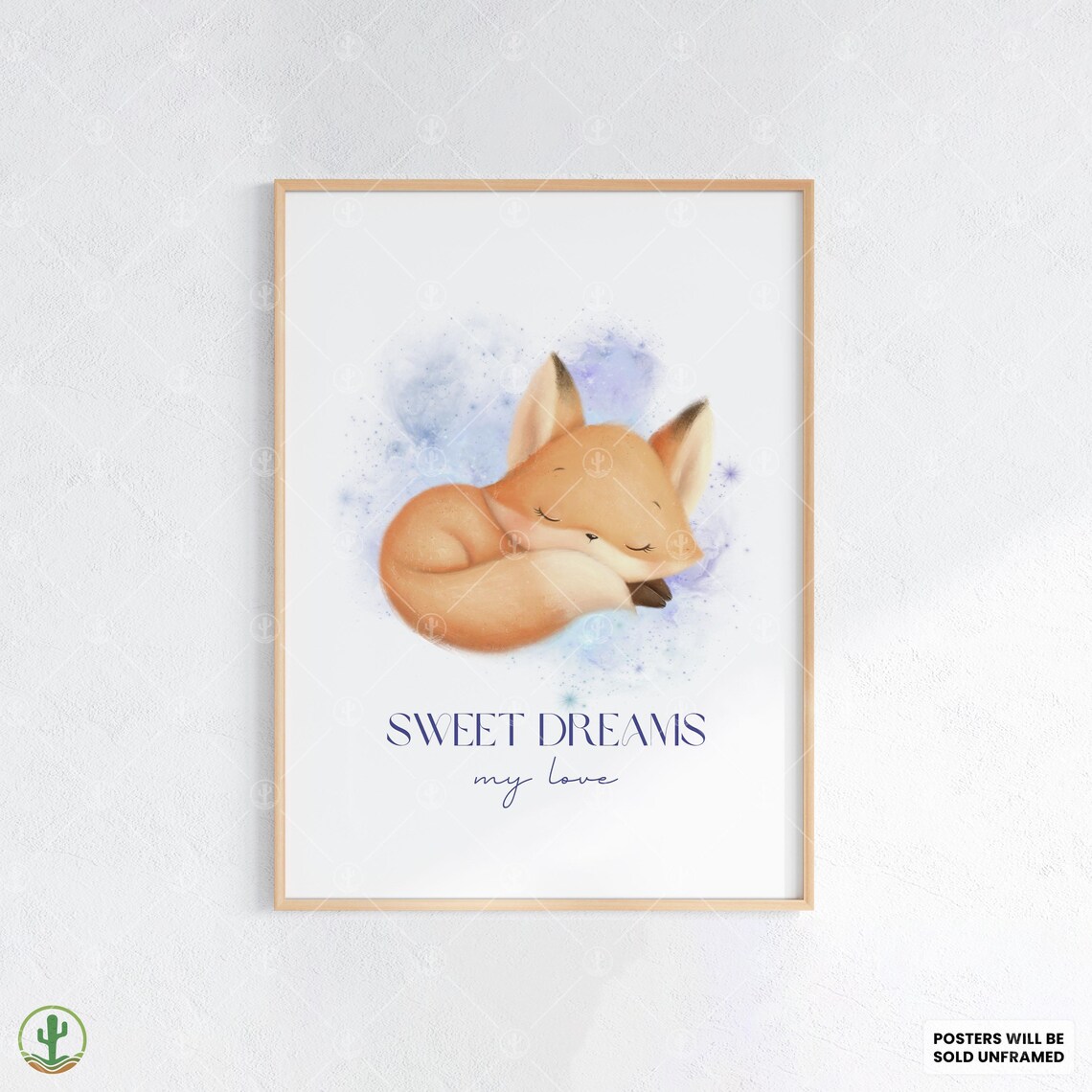 Sleeping Baby Fox Sweet Dreams My Love Cute Nursery Kids Room Poster