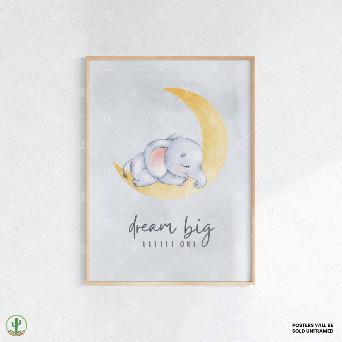 Elephant On Moon Poster Nursery Wall Art Print Cute Baby Room Decor Animal Kids