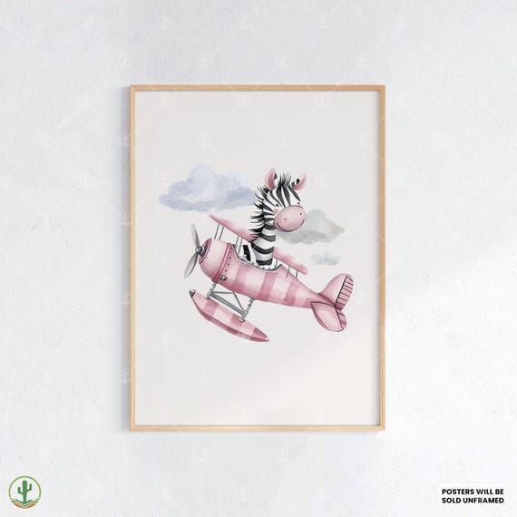 Flying Zebra Adventure Nursery Wall Art Print Cute Baby Room Decor Animal Kids Poster