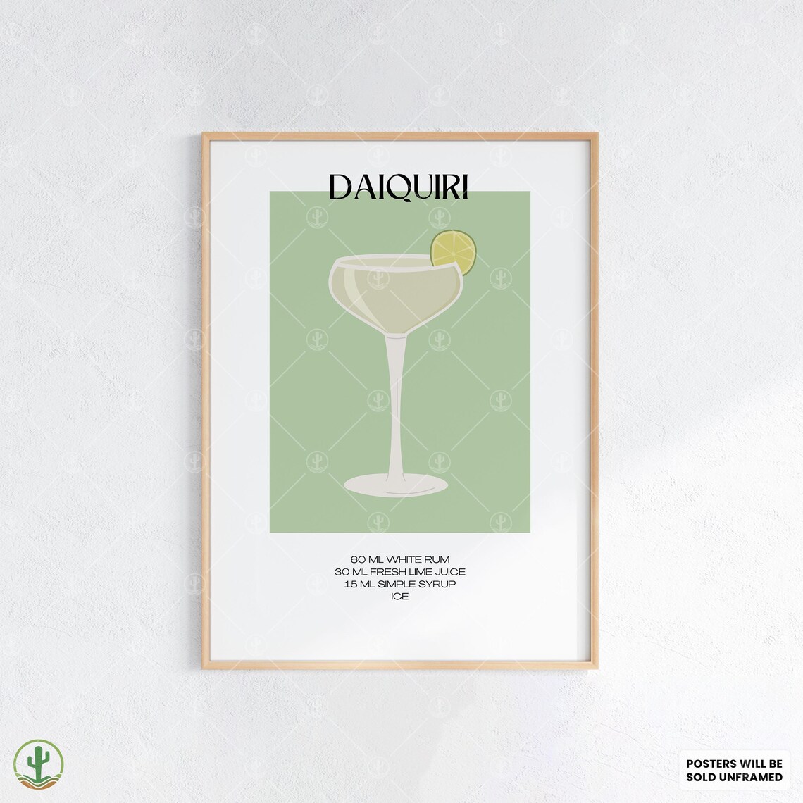 Daiquiri Cocktail Recipe Poster Classic Lime Rum Drink Tropical Bar Decor