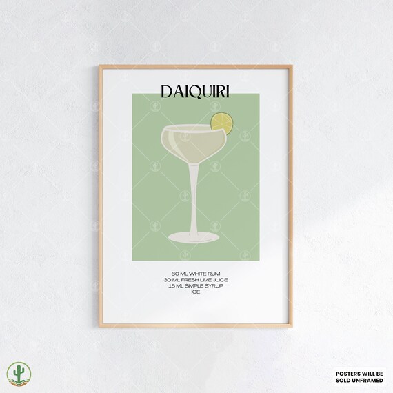 Daiquiri Cocktail Recipe Poster Classic Lime Rum Drink Tropical Bar Decor