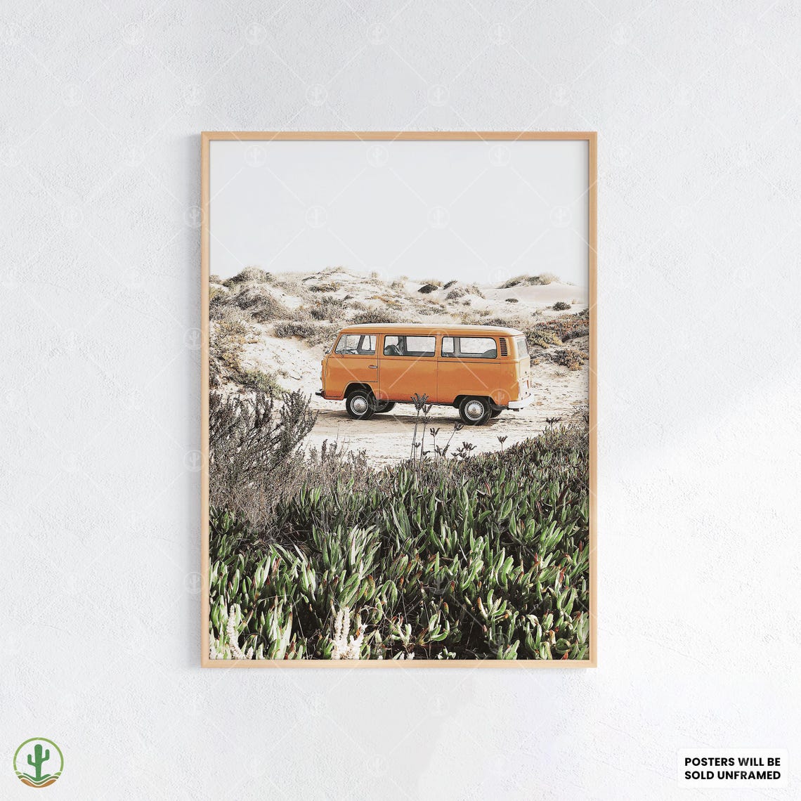 Orange Vintage Van Beach Dunes Retro Road Trip Coastal Photo Poster