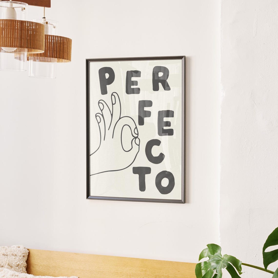 Perfecto Bold Mono Typography OK Hand Modern Kitchen Wall Art