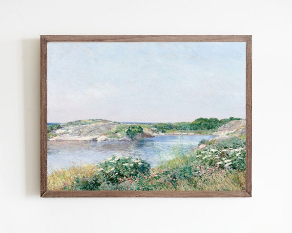Vintage Oil Painting Coastal Flower Landscape Art Print
