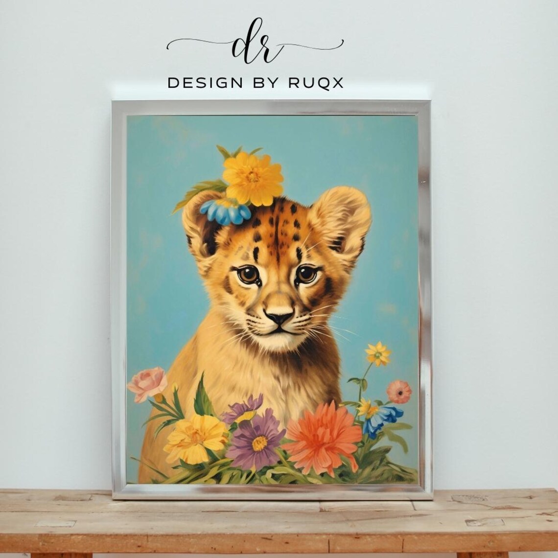 Baby Cheetah Nursery Print Floral Jungle Animal Art