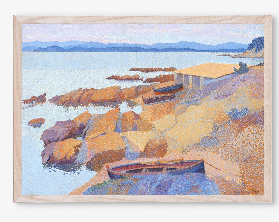 Henri Edmond Cross Rocky Coast With Boats Pointillist Art Poster