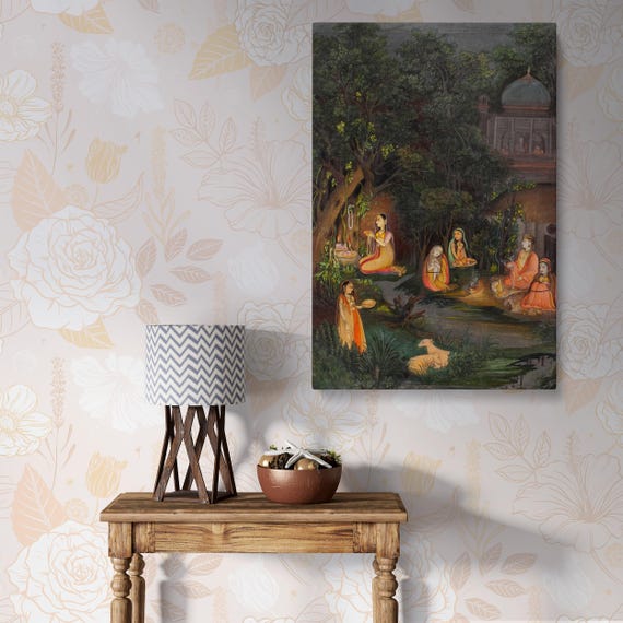 A Princess Visiting A Forest Shrine At Night Wall Art Mir Kalan Khan Mughal Painting Indian Artwork For Home Or Meditation Room