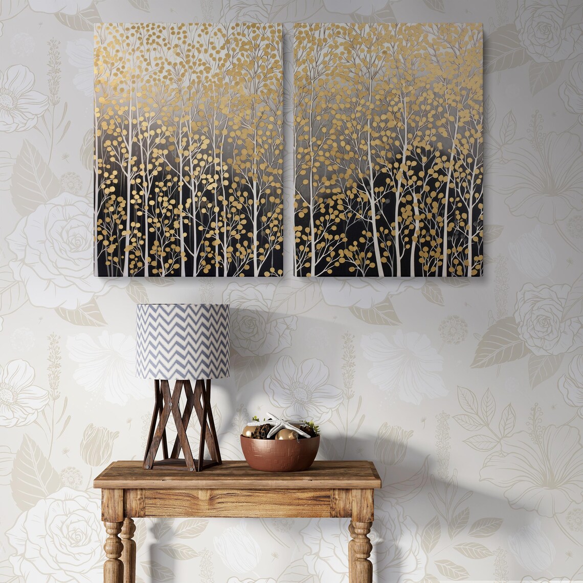 Gold And Silver Confetti Abstract Nature Painting - Image 3