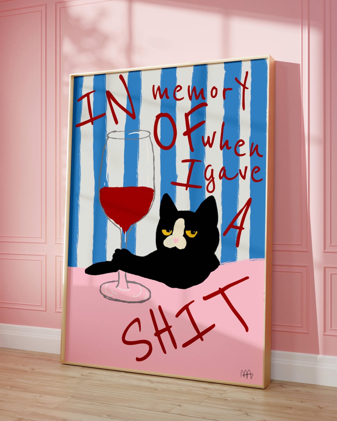 Funny Cat Wine Poster, Maximalist Kitchen Art Print