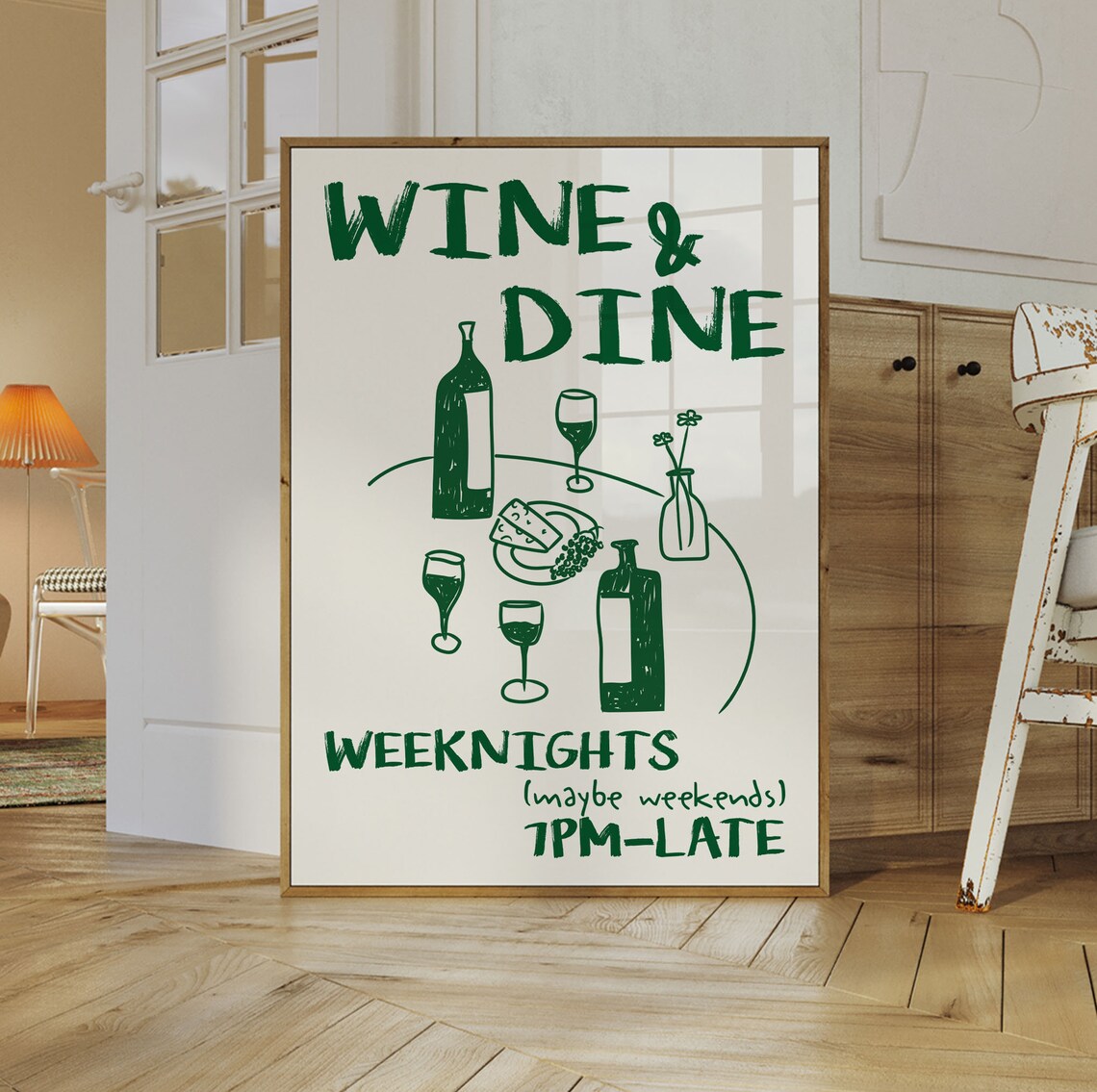 Wine Dine Club Retro Wine Print, Kitchen Wall Art - Image 4