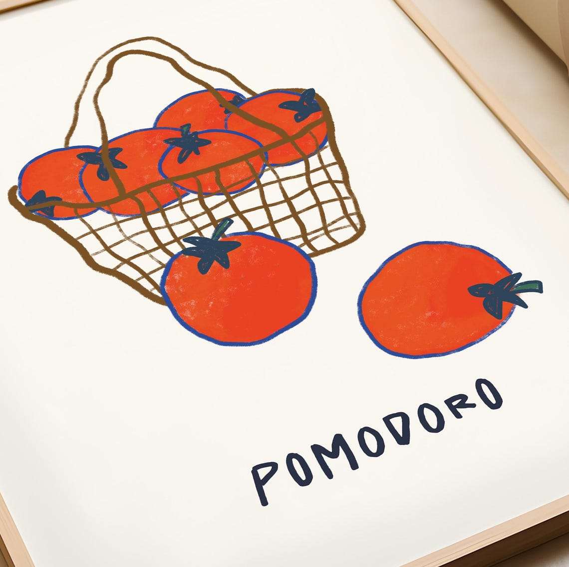 Pomodoro Tomato Basket Hand Drawn Retro Kitchen Food Art Poster - Image 2