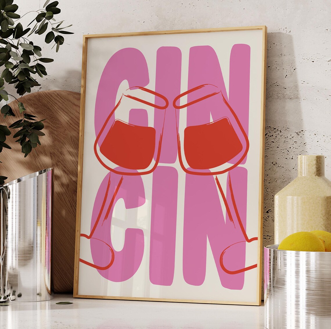 Cin Cin Wine Cheers Cocktail Art Print, Maximalist - Image 4