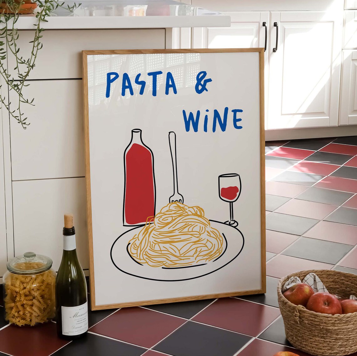 Pasta Wine Club Retro Mid-Century Art Print - Image 3